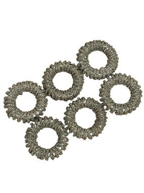 Glass Beaded Sparkly Silver Napkin Rings Holiday Special Occasion Party Set of 6